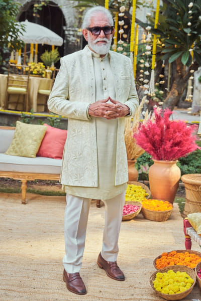 Lime yellow embroidered Indo-Western jacket