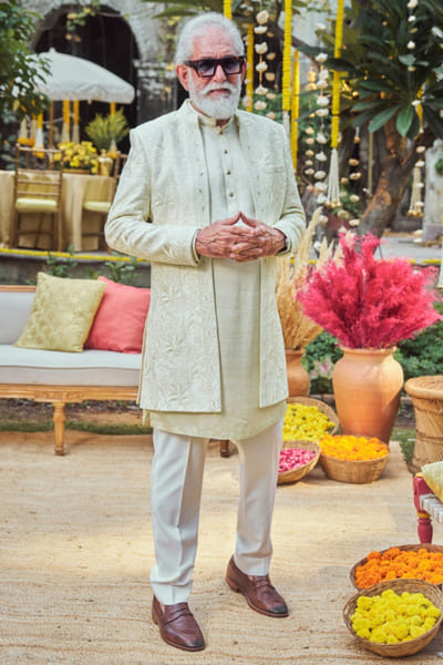 Lime yellow Indo-Western jacket set