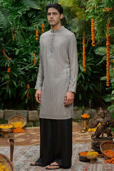 Grey embroidered kurta set
