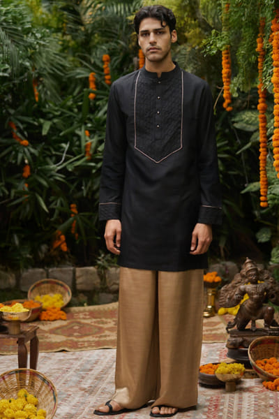 Black pintuck kurta set