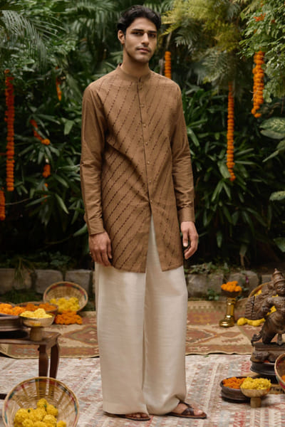 Brown pintuck kurta set