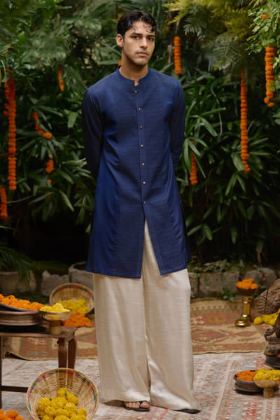 Blue silk kurta