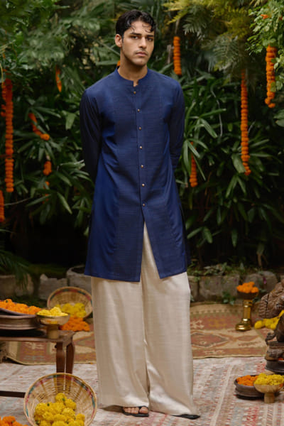 Blue silk kurta set