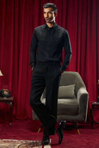 Black embroidered cotton shirt