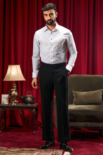 White tuxedo pintuck shirt