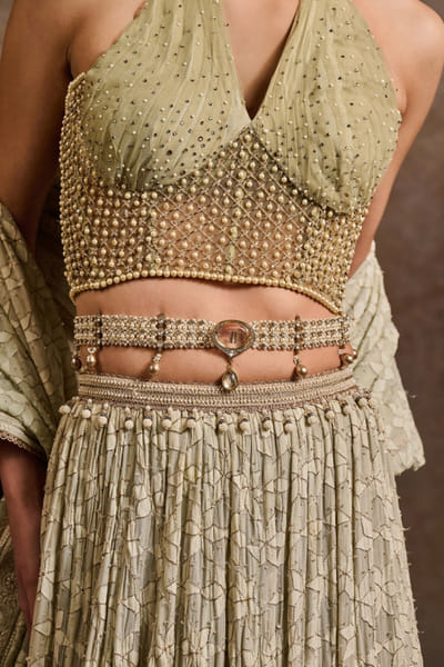 Ivory Swarovski pearl embellished brooch belt