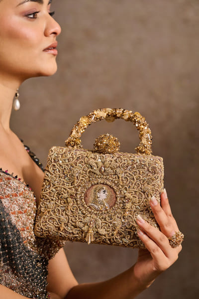 Gold zardozi embroidered clutch