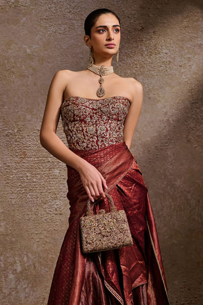 Maroon zardozi embroidered clutch