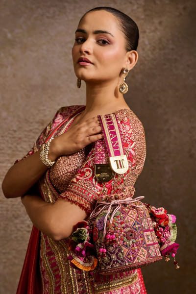 Fuchsia 3D embroidered potli bag