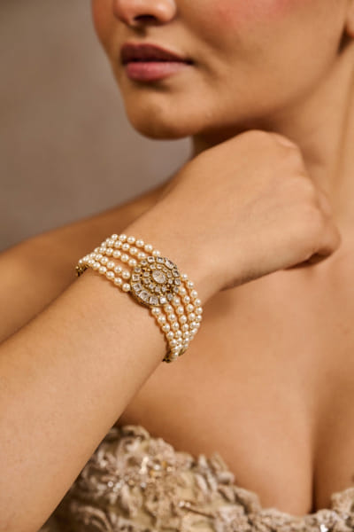 Tarun Tahiliani Gold pearl encrusted bracelet TARJAN26D235581