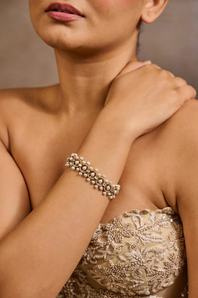 Tarun Tahiliani Gold pearl emebellished bracelet TARJAN26D235565