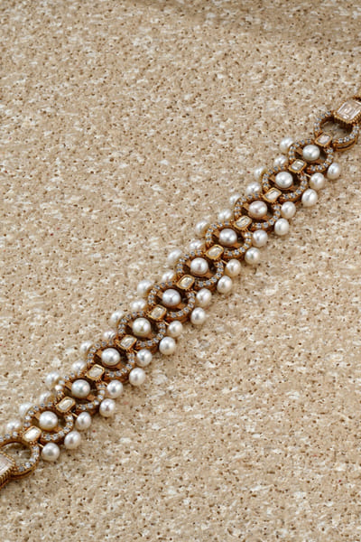 Tarun Tahiliani Gold pearl emebellished bracelet TARJAN26D235565