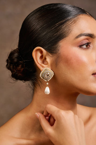 Gold Swarovski pearl earrings