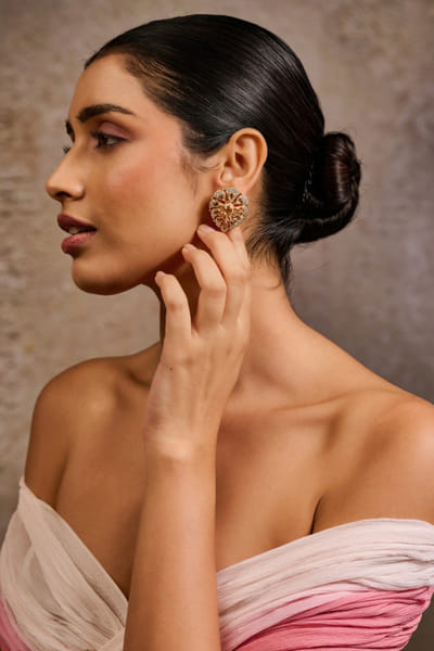 Gold smokey topaz stud earrings