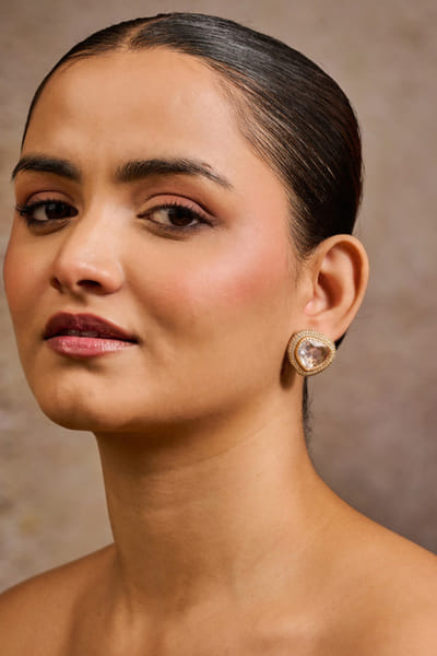 Gold dzircon diamond studded earrings