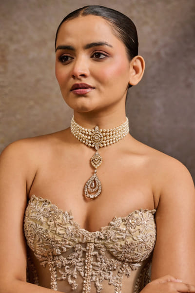 Gold Swarovski pearl necklace