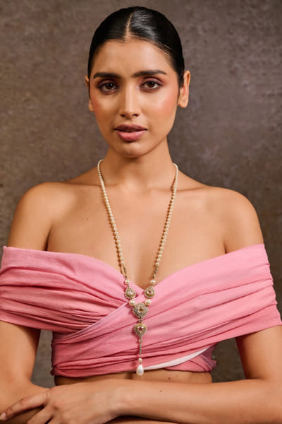 Gold zircon encrusted lariat necklace