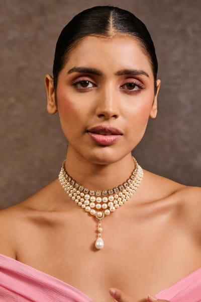 Tarun Tahiliani Gold pearl embellished layered necklace TARJAN26D235554