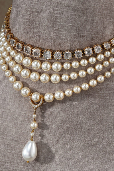 Tarun Tahiliani Gold pearl embellished layered necklace TARJAN26D235554