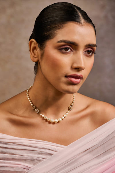 Gold Swarovski pearls studded necklace