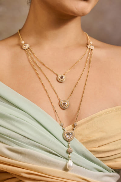 Tarun Tahiliani Gold diamond studded layered necklace TARJAN26D235576