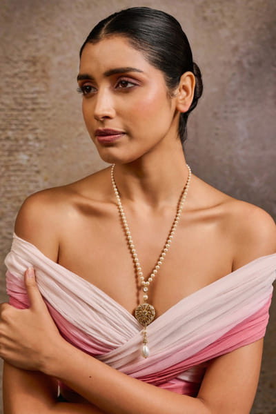 Gold Swarovski pearl embellished necklace