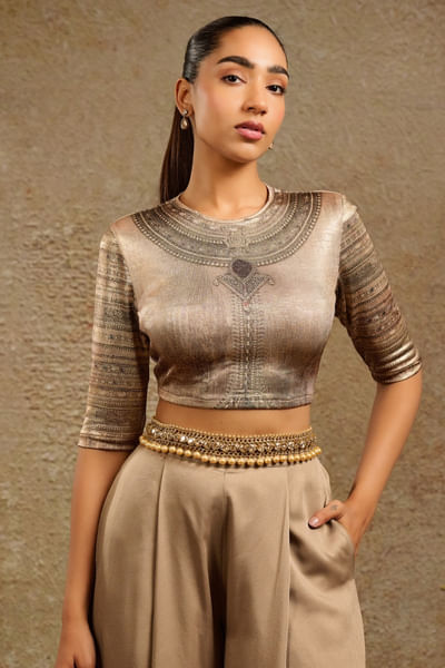 Gold crystal embellished chain belt