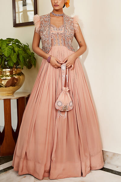 Peach organza jacket and a gown