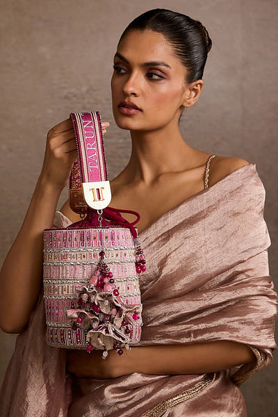 Pink ombre embroidered bucket bag
