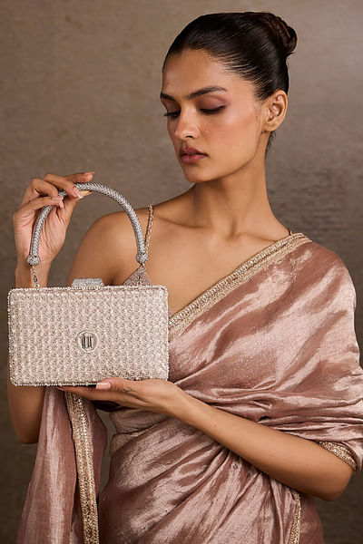 Silver embroidered clutch