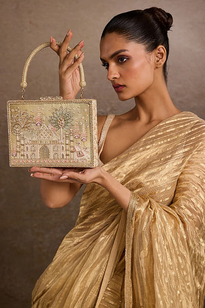 Ivory pichhwai embroidered clutch