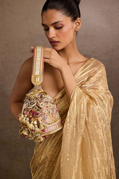 Ivory Kashida embroidered bucket bag