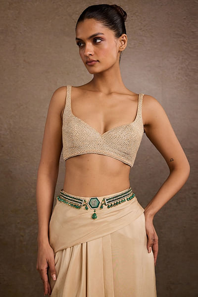 Emerald crystal and bead brooch belt