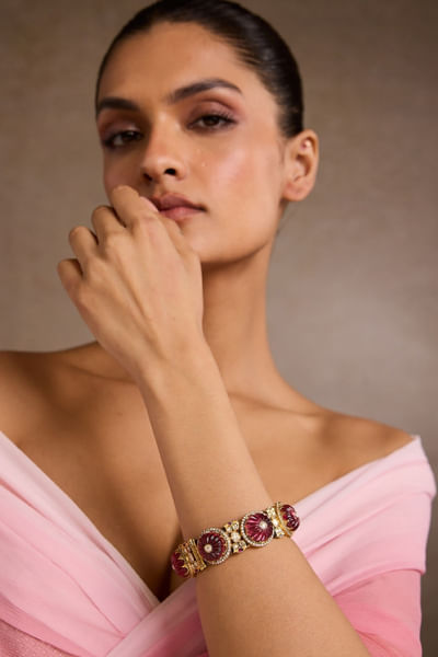 Ruby Swarovski pearl embellished bracelet