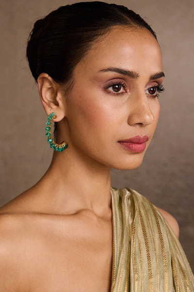Emerald gold plated hoop earrings