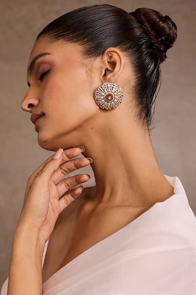 Ruby gold plated diamond stud earrings