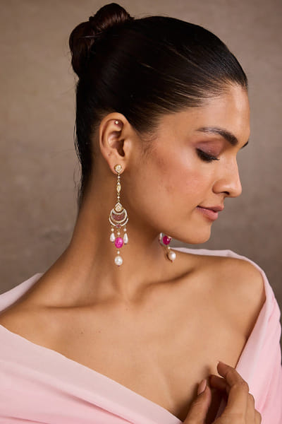 Ruby gold plated diamond dangler earrings