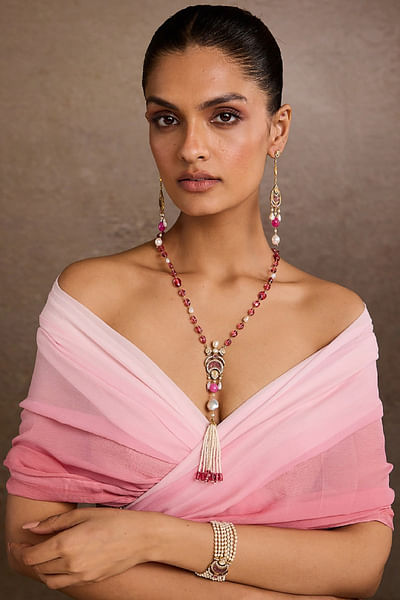 Ruby stone and pearl encrusted necklace