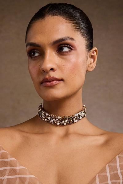 Gold plated pearl choker