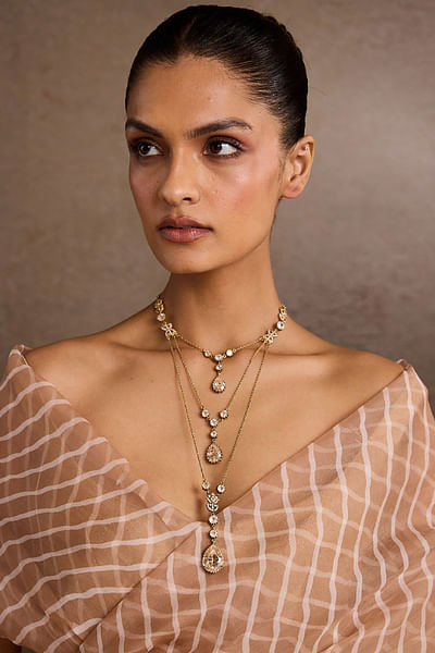 Gold multi-layered crystal necklace