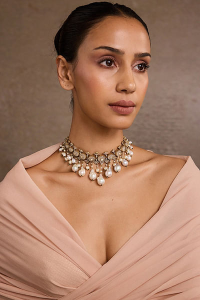 Gold plated zircon and pearl necklace