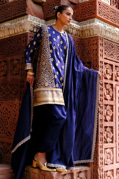 Purple zardozi embroidered tunic set