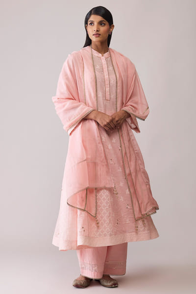 Pink embroidered kota doria-chanderi dupatta