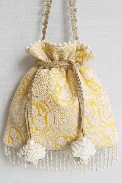 Yellow embroidered potli bag
