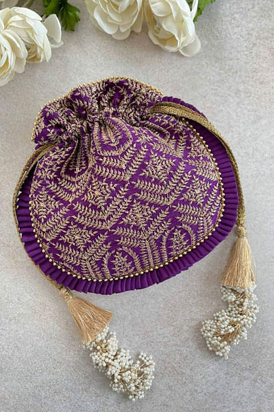 Purple embroidered potli bag