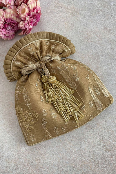 Dull gold embroidered potli bag
