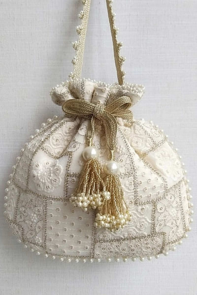 White embroidered potli bag