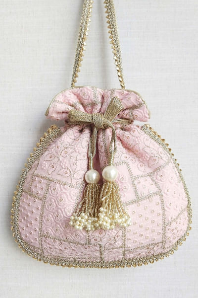 Pink embroidered potli bag