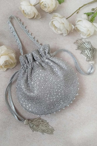 Silver sequin embellished potli bag