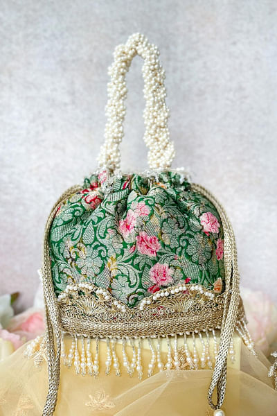 Green brocade potli bag